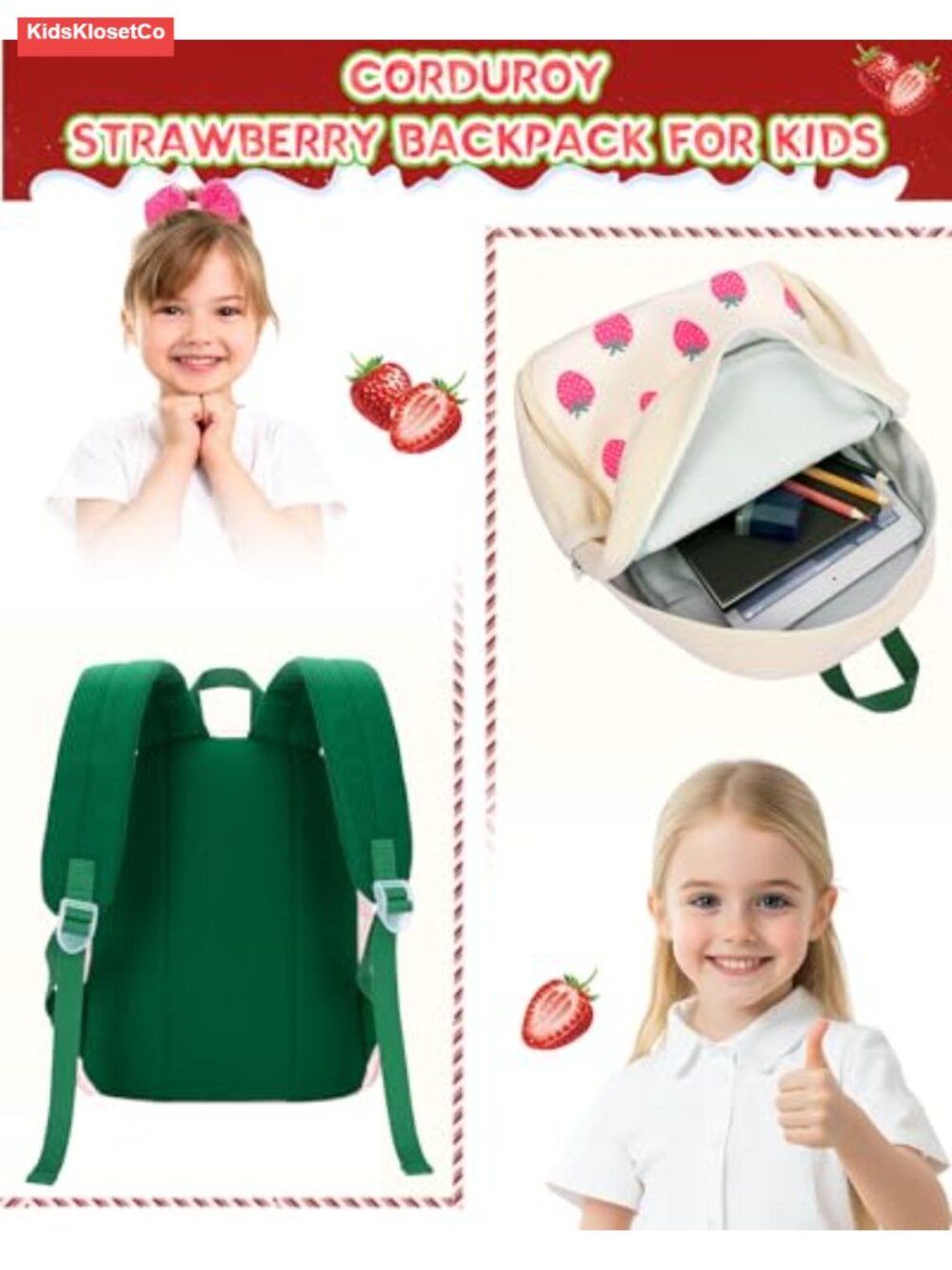Corduroy Toddler Backpack with Padded Straps, 12-Inch Preschool Bookbag - Picture 4 of 5